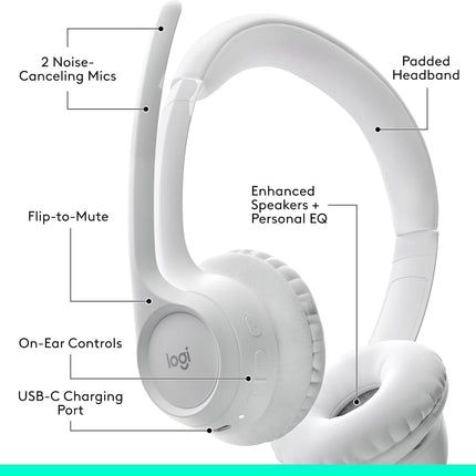 Logitech Zone 300 Wireless Bluetooth Headset With Noise-Canceling Mic - Off White