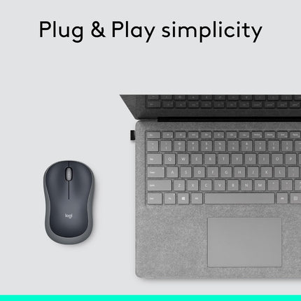 Logitech M185 Wireless Mouse, 2.4 GHz with USB Mini Receiver, 12-Month Battery Life, Compatible with PC, Laptop - Grey