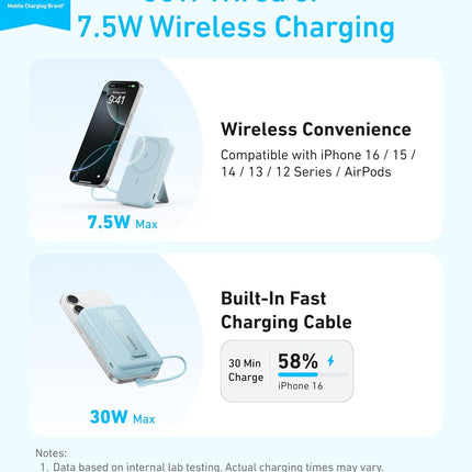 Anker Zolo Wireless Power Bank (10K, 30W, Built-In USB-C Cable) - Black