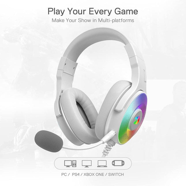 Redragon Pandora White, Virtual 7.1 RGB Gaming Headset with Adapter - White