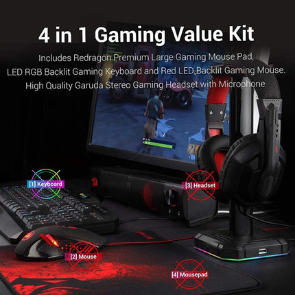 Redragon S101 PC Gaming Keyboard and Mouse Combo, Mousepad, Headset with Mic