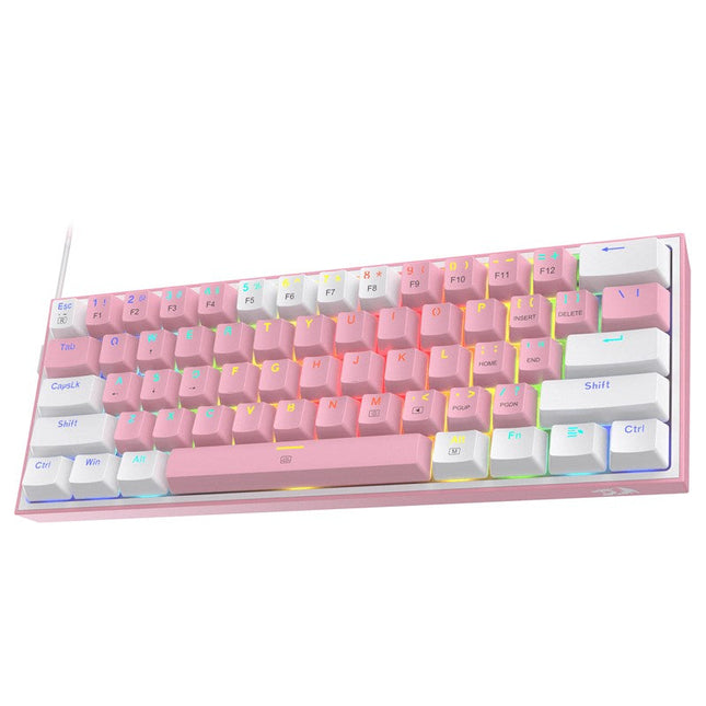 Redragon K617 Fizz 61 Keys Wired RGB Mechanical Gaming Keyboard (Blue Switch) - White/Pink