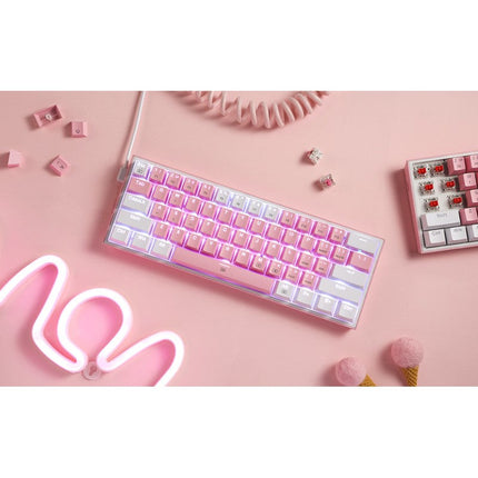 Redragon K617 Fizz 61 Keys Wired RGB Mechanical Gaming Keyboard (Blue Switch) - White/Pink