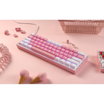 Redragon K617 Fizz 61 Keys Wired RGB Mechanical Gaming Keyboard (Blue Switch) - White/Pink
