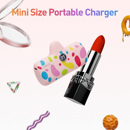 iWalk Link Me Pro Fast Charge 4800mAh Pocket Battery With Battery Display For iPhone - Pink Bubble Pattern