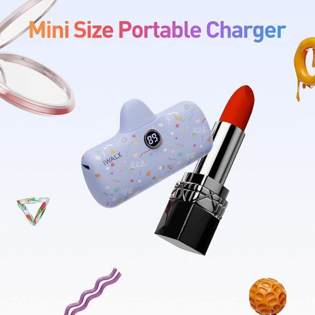 iWalk Link Me Pro Fast Charge 4800mAh Pocket Battery With Battery Display For iPhone - Purple Ribbon Pattern