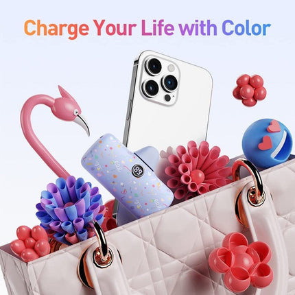 iWalk Link Me Pro Fast Charge 4800mAh Pocket Battery With Battery Display For iPhone - Purple Ribbon Pattern