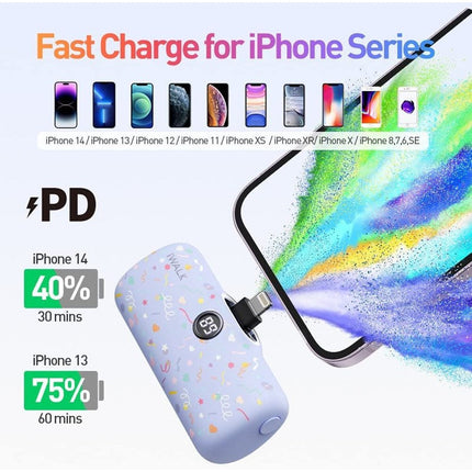 iWalk Link Me Pro Fast Charge 4800mAh Pocket Battery With Battery Display For iPhone - Purple Ribbon Pattern