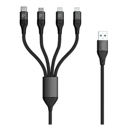 Porodo 4in1 Aluminum Braided Fast Charge Cable (1.2m/4ft), Black.