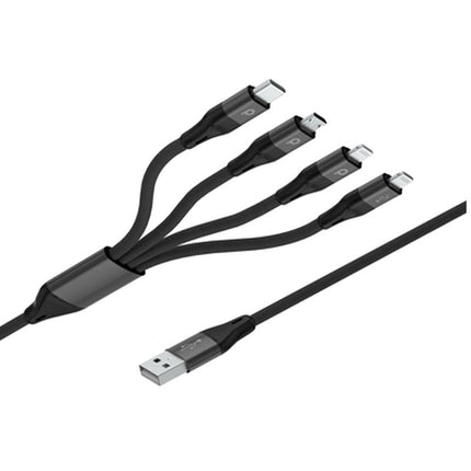 Porodo 4in1 Aluminum Braided Fast Charge Cable (1.2m/4ft), Black.