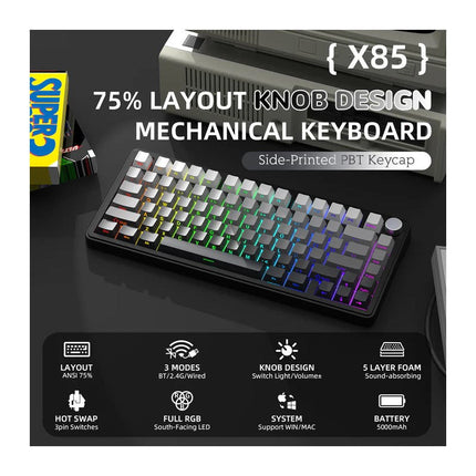 ATTACK SHARK X85 Tri-Mode (USB-C/2.4G /Bluetooth) 75% Wireless Gasket Mounted Mechanical Gaming Keyboard