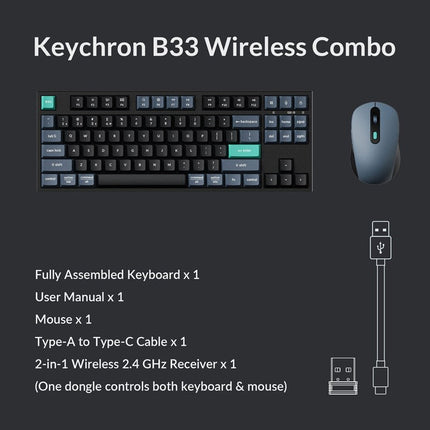 Keychron B33 Keyboard and BM25 Mouse Wireless Combo, 80% TKL, Black/Green - Arabic Layout