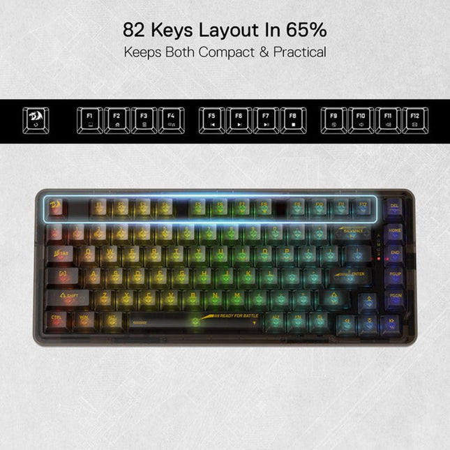 Redragon K649 ELF PRO 78% Wireless Gasket RGB Transparent Mechanical Gaming Keyboard, 3-Modes Connectivity - Black