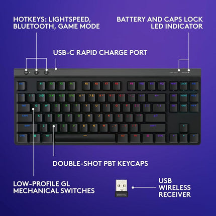 Logitech G515 LIGHTSPEED TKL Wireless Low Profile Mechanical Gaming Keyboard (Tactile Switch) - Black (US Layout)