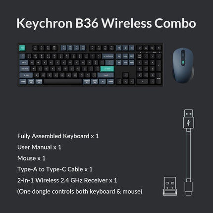 Keychron B36 Keyboard and BM25 Mouse Wireless Combo, 100%, Black/Green - Arabic Layout