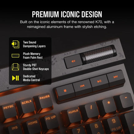 Corsair K70 MAX RGB Magnetic-Mechanical Gaming Keyboard, Adjustable CORSAIR MGX Switches - Black