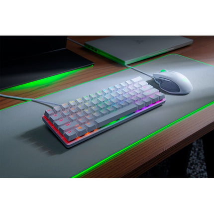 Razer Huntsman Mini 60% Wired RGB Mechanical Gaming Keyboard with Razer Clicky Optical (Purple Switch) - Mercury (US Layout)