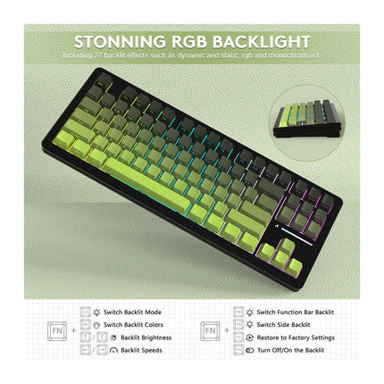 ATTACK SHARK M87PRO Wireless Mechanical Keyboard with Side Printed PBT Keycaps - Gradient Green