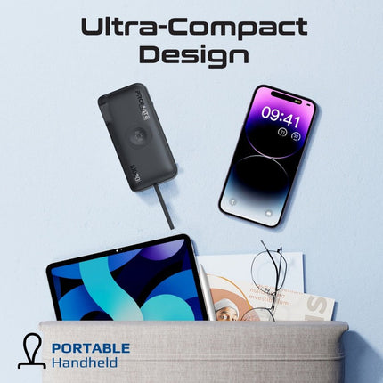 Promate 10000mAh Power Bank, 20W Power Delivery, Built-in Lightning Cable