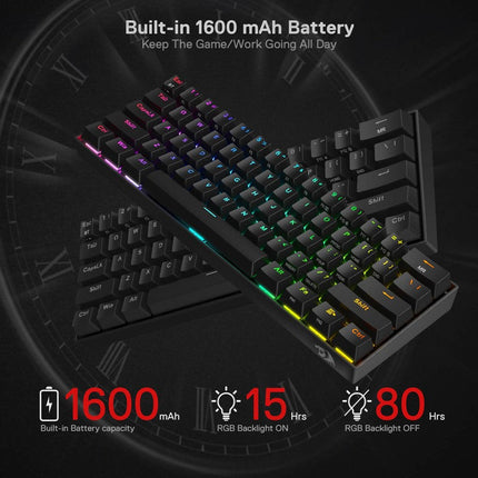 Redragon Draconic K530 PRO 60% Compact Wireless RGB Mechanical Gaming Keyboard (Red Switch) - Black