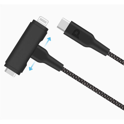Powerology Braided USB-C to USB-C + Lightning Data & Fast Charge 1.2m/4ft