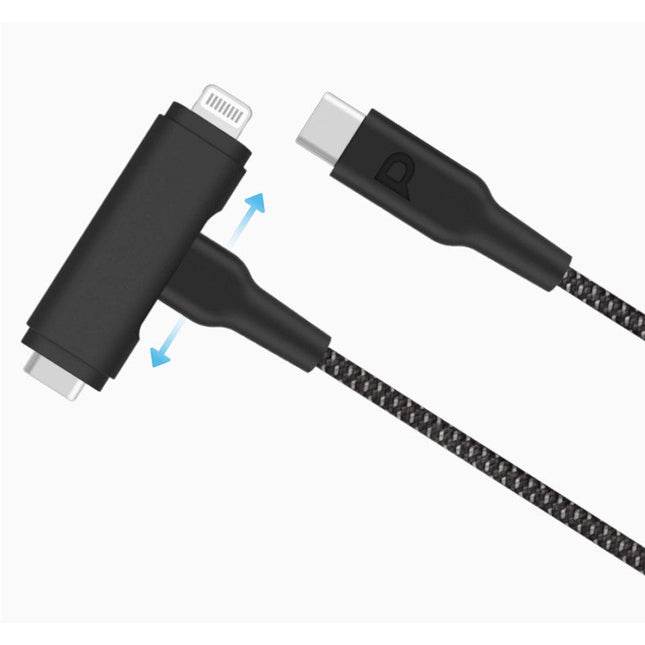 Powerology Braided USB-C to USB-C + Lightning Data & Fast Charge 1.2m/4ft