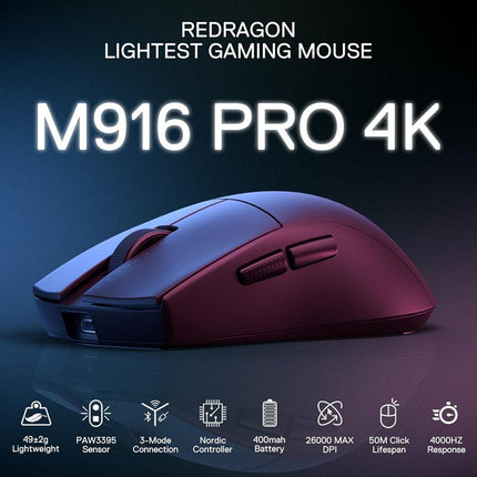 Redragon M916 PRO 1K 3-Mode Wireless Gaming Mouse - Black