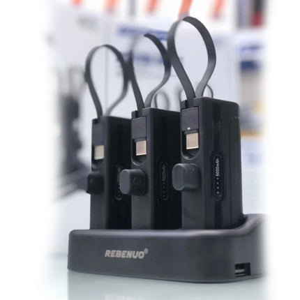 Rebenuo 5000 mAh x 3, Power Bank Station, with Type-C and Lightning Cable
