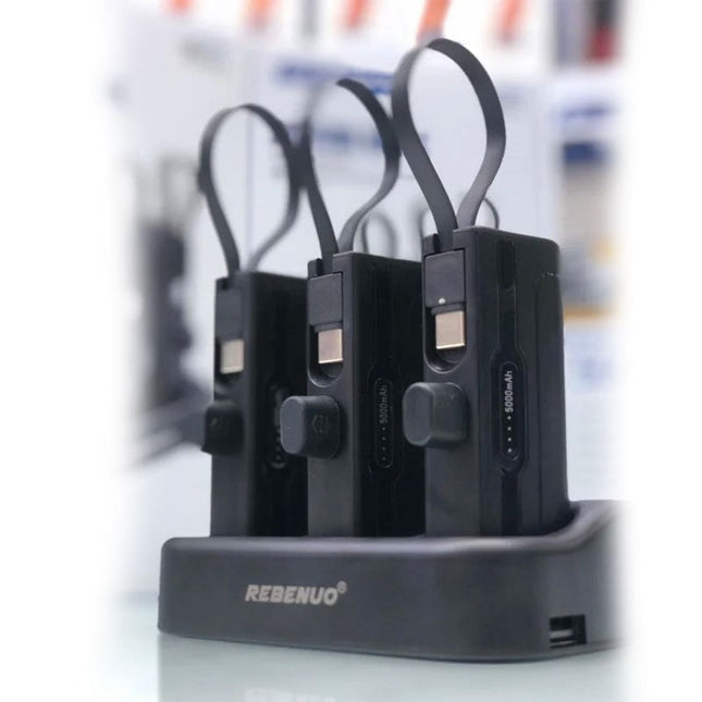 Rebenuo 5000 mAh x 3, Power Bank Station, with Type-C and Lightning Cable
