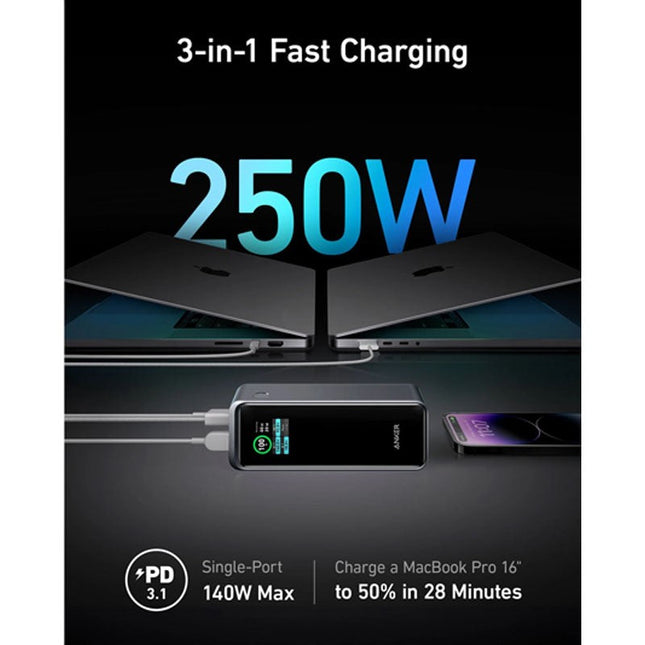 Anker Prime Power Bank, 27650mAh 3-Port 250W Portable Charger (99.54Wh) Smart App
