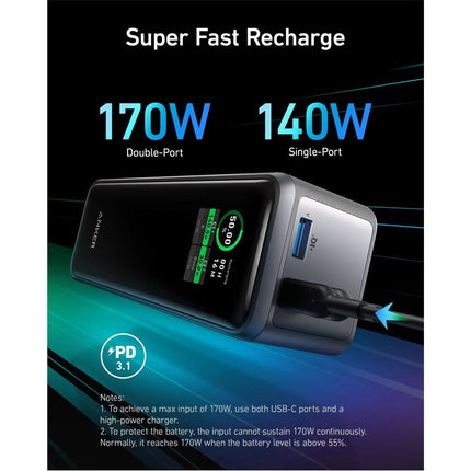 Anker Prime Power Bank, 27650mAh 3-Port 250W Portable Charger (99.54Wh) Smart App
