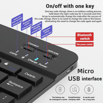 Gadgeton Rechargeable Wireless Bluetooth 10” Keyboard for Tablets, iPad, Smartphones, MacBook & Laptops (English) - Black