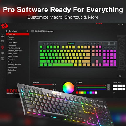 Redragon Horus K618 PRO RGB Wired/Bluetooth Mechanical Gaming Keyboard (Red Switch) - Black