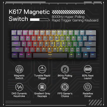 Redragon Fizz K617GGB 60% Wired RGB Mechanical Gaming Keyboard with 8K Magnetic Switch - Black