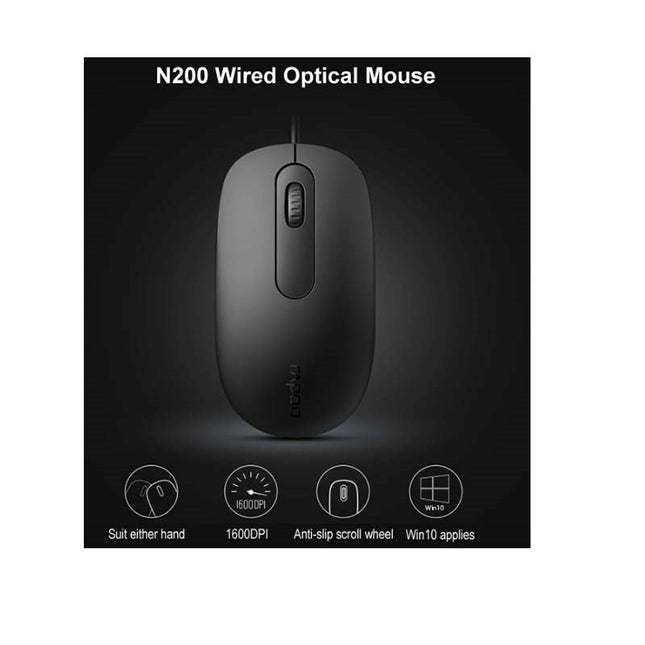 Rapoo N200 Wired Optical Mouse - Black