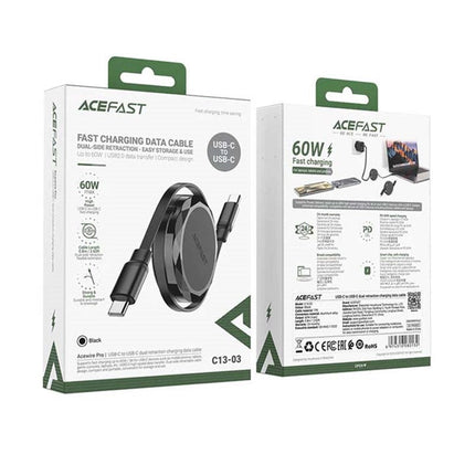 ACEFAST USB-C to USB-C, 60 W, Retraction Cable (0.8 M) - Black