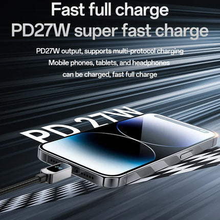 Yesido CA180, 27W, Type C to Lightning Cable with Digital Display - 1.2 M