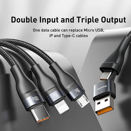 Baseus Flash Series Two For Three Charging Cable U+C to M+L+C 100 Watts