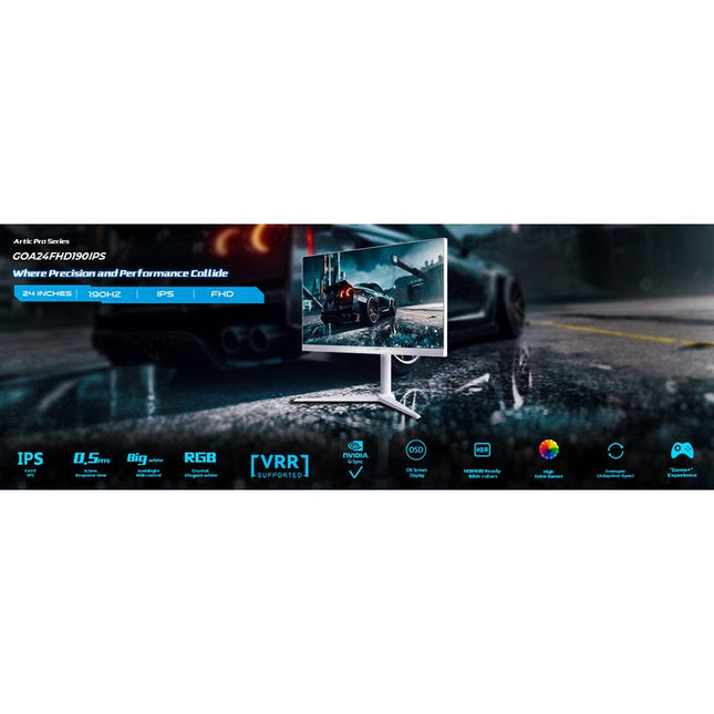 GAMEON GOA24FHD190IPS Artic Pro Series 24" FHD, 190 Hz, MPRT 0.5 ms, Fast IPS Gaming Monitor (Support PS5) - White