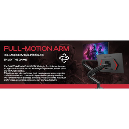 GAMEON GOM24FHD190IPSX Midnight Pro X Series 24" FHD, 190 Hz, MPRT 0.5 ms, Fast IPS Gaming Monitor (Support PS5) with Stand - Black