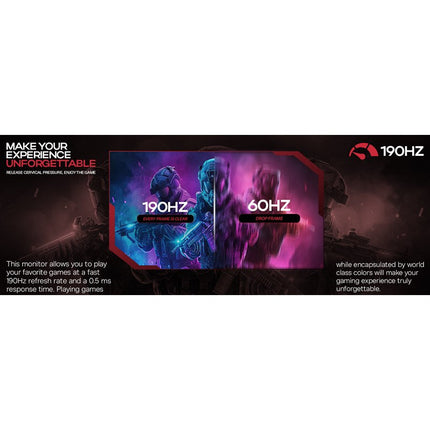 GAMEON GOM24FHD190IPSX Midnight Pro X Series 24" FHD, 190 Hz, MPRT 0.5 ms, Fast IPS Gaming Monitor (Support PS5) with Stand - Black