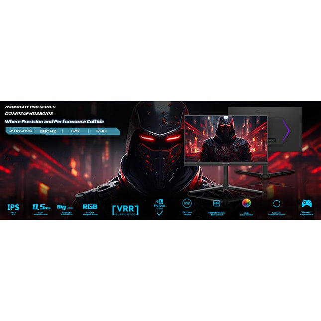 GAMEON GOMP24FHD380IPS Midnight Pro Series 24" FHD, 380 Hz, MPRT 0.5 ms, HDMI 2.1, Fast IPS Gaming Monitor (Support PS5) - Black
