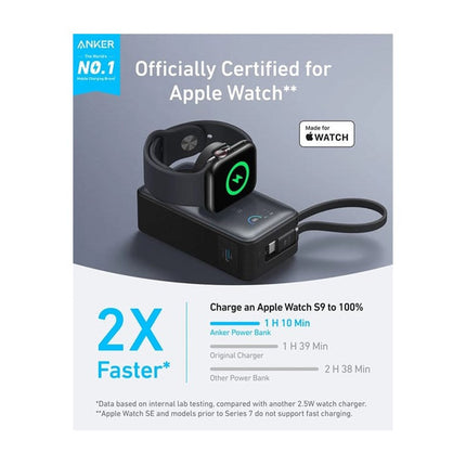 Anker MagGo Power Bank (10000mAh , 35 Watts, For Apple Watch, Built-In USB-C) - Black