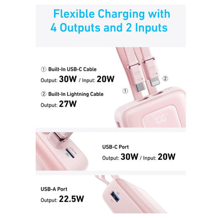 Anker Zolo Power Bank (20000mAh, 30 Watts, Built-In USB-C and Lightning Cable)
