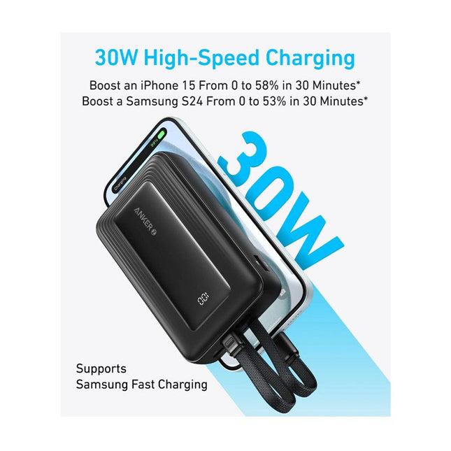 Anker Zolo Power Bank (20000mAh, 30 Watts, Built-In USB-C and Lightning Cable)