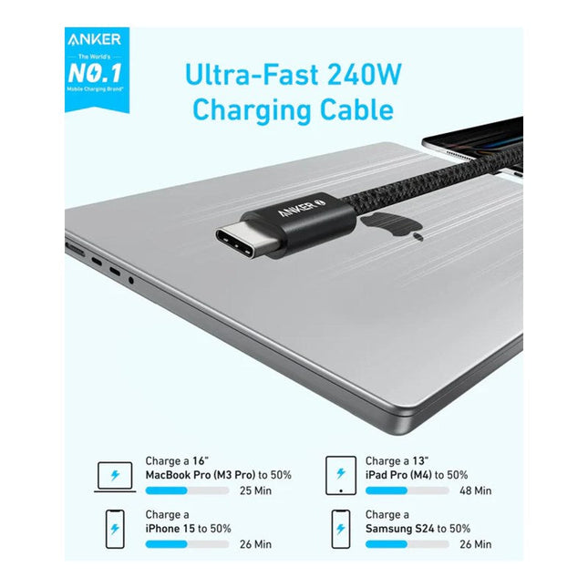 Anker Zolo USB-C to USB-C Cable 240 W Braided (1.8 M/6 ft) - Black