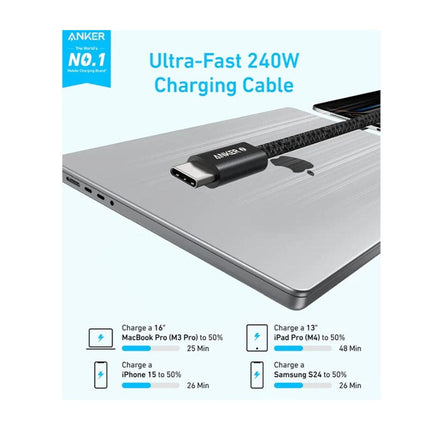 Anker Zolo USB-C to USB-C Cable 240 W Braided (0.9 M/3 ft) - Black