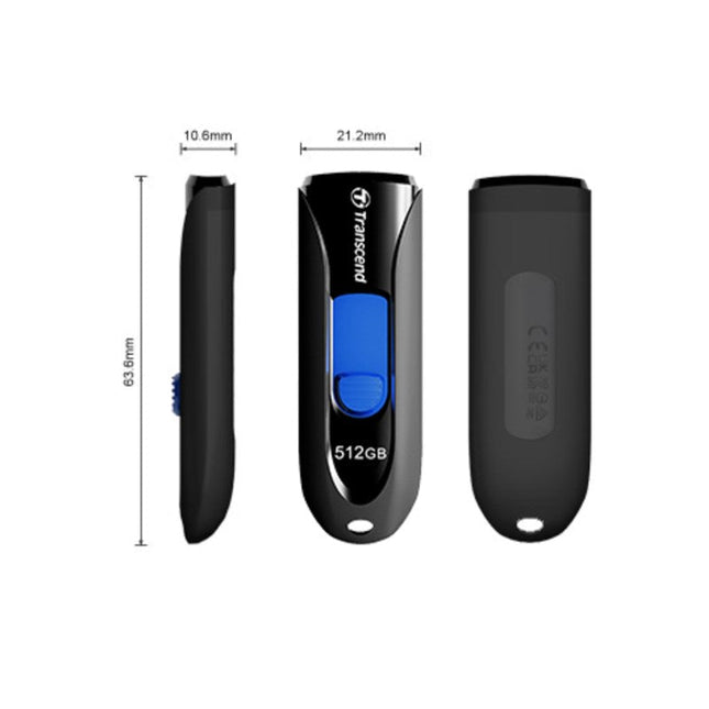 Transcend 512 GB Jetflash 790 USB 3.1 Capless Flash Memory -  Black