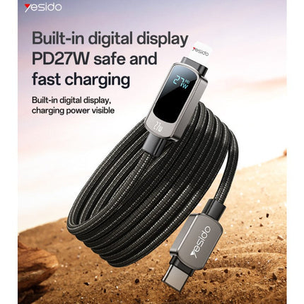 Yesido CA180, 27W, Type C to Lightning Cable with Digital Display - 1.2 M