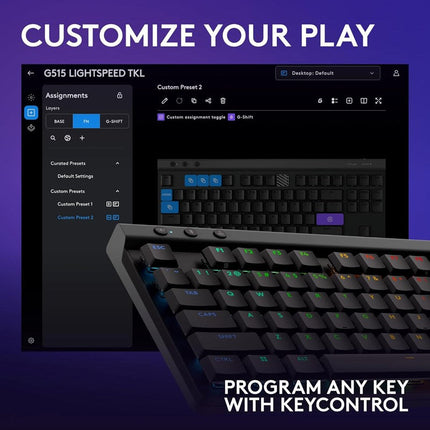 Logitech G515 LIGHTSPEED TKL Wireless Low Profile Mechanical Gaming Keyboard (Tactile Switch) - Black (US Layout)